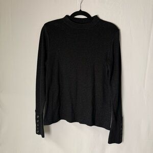 ELLA Rafaella Women Top Chic Black Long Sleeve Button Cuffs Metallic Knit Sz S/P